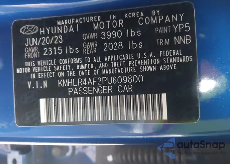 2023 Hyundai Elantra N Line z USA, uszkodzony, nr VIN KMHLR4AF2PU609800